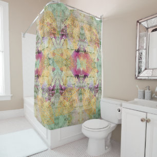 Gold Orange Fall Leaf Leaves on Vintage Decoupage Shower Curtain