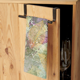 Gold Orange Fall Leaf Leaves on Vintage Decoupage Tea Towel