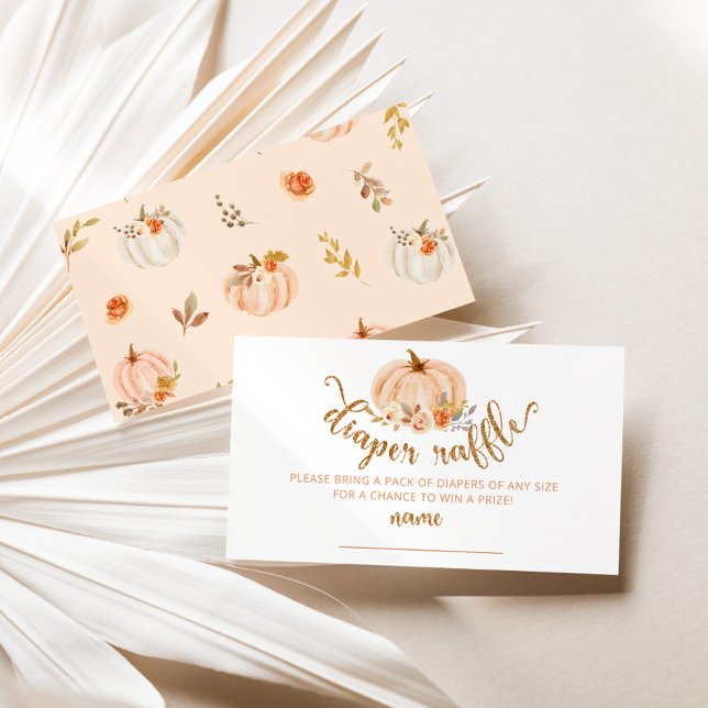 Gold orange floral pumpkin diaper raffle ticket enclosure card (Creator Uploaded)