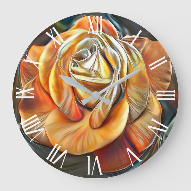Gold Orange Modern Unique Rose Art Dream Large Clock (Front)