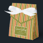 Gold, Orange, Olive Green Striped Holiday Greeting Favour Box<br><div class="desc">Gold,  orange,  olive green striped favour box with ribbon tie and simple holiday greeting. Perfect for all gift decoration themes; simple/minimalist to maximalist depending on additional embellishments.</div>