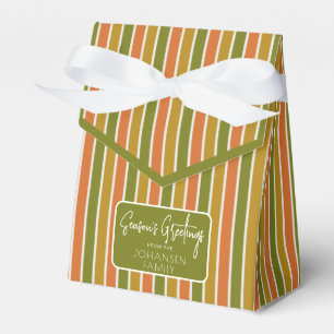 Gold, Orange, Olive Green Striped Holiday Greeting Favour Box