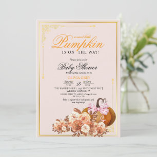Gold Orange Pumpkin Floral Baby Shower  Invitation