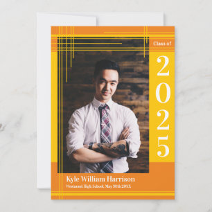 Gold Orange School Colour Graduation Photo Plaid Invitation
