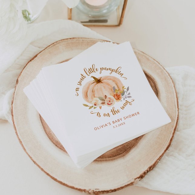 Gold orange Sweet little pumpkin baby shower Napkin (Creator Uploaded)