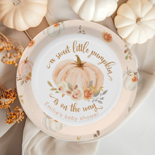 Gold orange Sweet little pumpkin baby shower Paper Plate