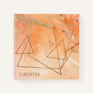 Gold Orange Watercolor Abstract Name Typography Notebook