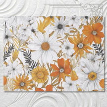 Gold Orange White Daisy Boho Wildflower Decoupage
