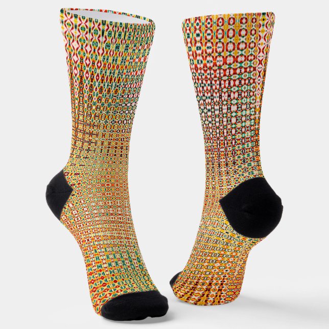 Gold Orange Yellow Red Green Pattern Socks (Angled)