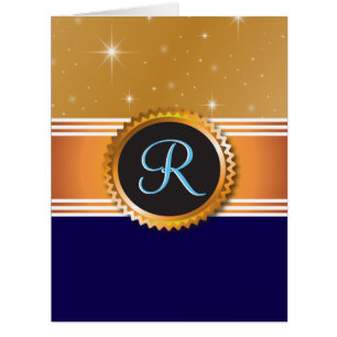 Gold Orb Stars Sapphire Blue Monogram