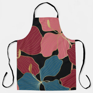 Gold orchids, elegant floral line art. apron