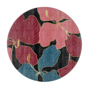 Gold orchids, elegant floral line art. cutting board