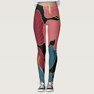 Gold orchids, elegant floral line art. leggings