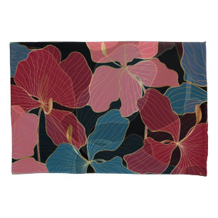 Gold orchids, elegant floral line art. pillowcase