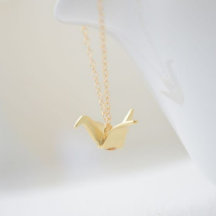 Gold Origami Folded Crane Necklace