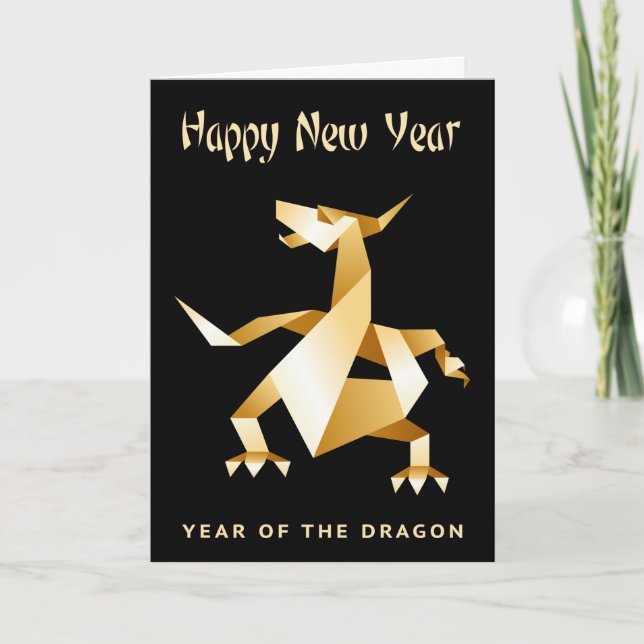 Gold Origami Year of the Dragon on Black 2012 Card (Front)
