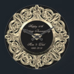Gold Ornament 25th Wedding Anniversary Large Clock<br><div class="desc">Elegant gold ornament  wedding anniversary clock.</div>