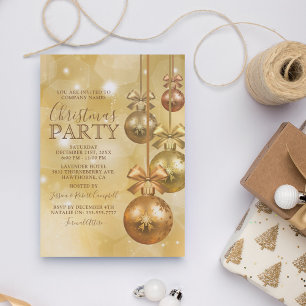 Gold Ornament Business Company Christmas Party Invitation