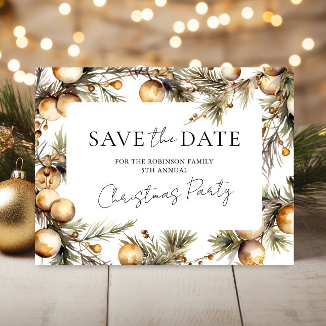 Gold Ornament Christmas Party Save The Date Holiday Postcard (Creator Uploaded)