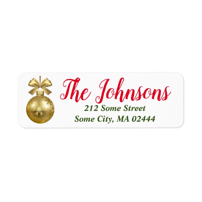 Gold Ornament Christmas Return Address Label (Front)
