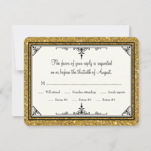 Gold Ornament Glitter Striped Classic Elegant RSVP Card