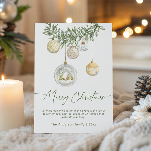 Gold Ornament Greenery Christmas  Holiday Card (Creator Uploaded)