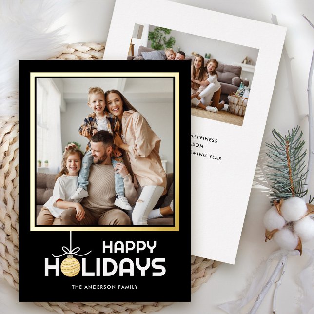 Gold Ornament Happy Holidays Photo Christmas Gold Foil Holiday Card (Creator Uploaded)
