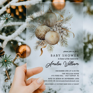 Gold Ornament Holiday Acrylic Baby Shower  Invitations