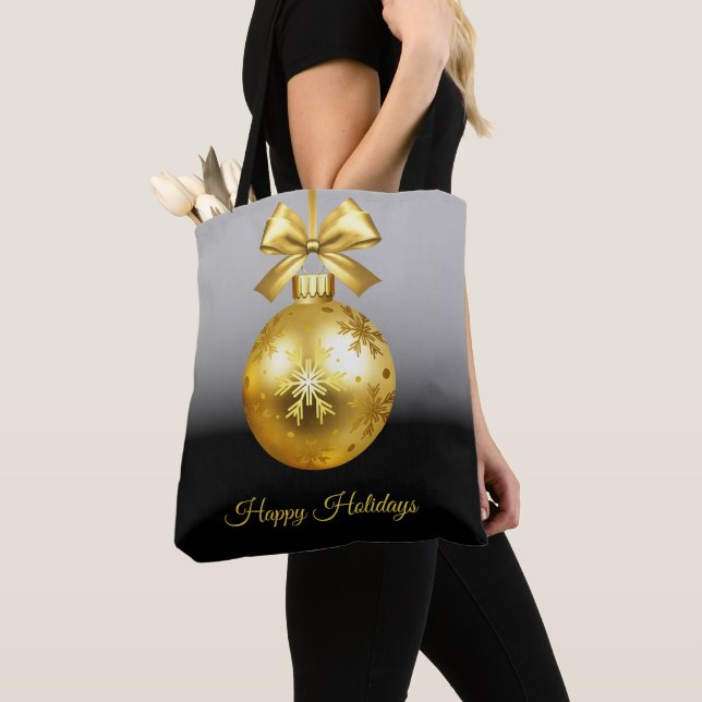 Gold Ornament Holiday Tote Bag (Close Up)