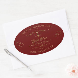 Gold Ornamental Hearts on Dark Red Product Labels