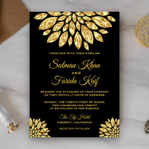 Gold Ornamental Metallic Flower Wedding Invitation