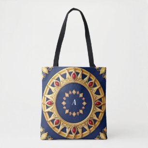 Gold-Ornamented Circular Design Tote Bag