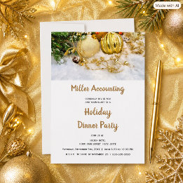 Gold Ornaments Business Christmas Holiday Party Invitation
