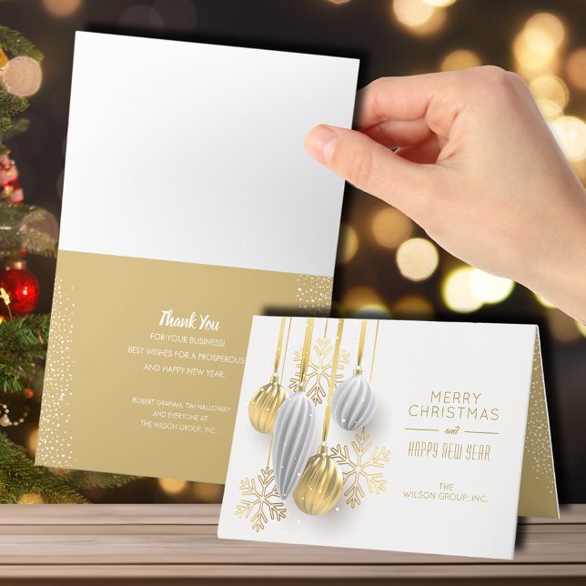 Gold Ornaments Business Thank You Christmas  Holiday Card (Creator Uploaded)