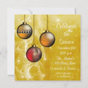 Gold Ornaments Glow Holiday Invitation