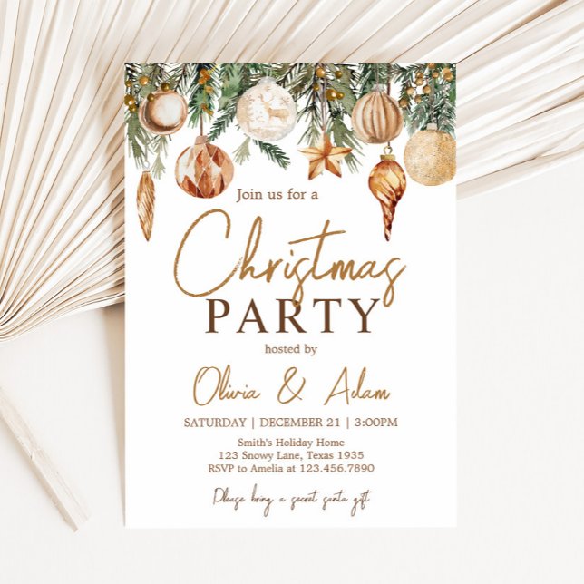 Gold Ornaments Holiday Christmas Party Invitation (Golden Holiday Christmas Party Invitation)