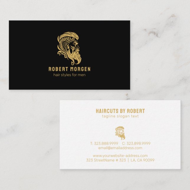 Gold ornaments man's haircut logo business card (Front/Back)