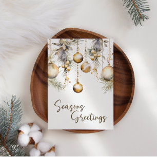 Gold Ornaments White Holly Business Christmas Card