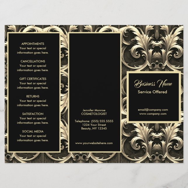 Gold Ornate and Black  Menu & Pricing (Front)