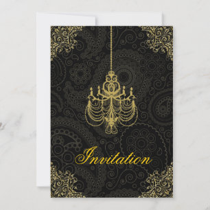 Gold Ornate Baroque Chandelier Invitation
