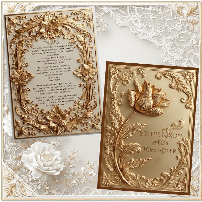 Gold Ornate Baroque Grandeur Tulip Floral Motifs  Enclosure Card (Gold Ornate Baroque Grandeur Tulip Floral Motifs Enclosure Card)