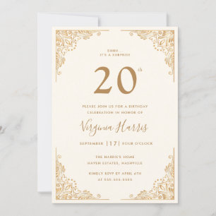 Gold Ornate Border Cream Twenty 20th Birthday Invitation