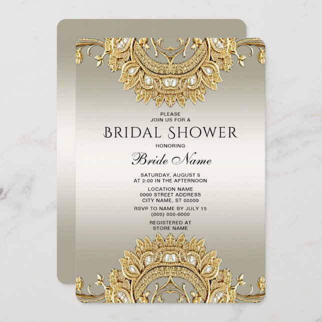 Gold Ornate Bridal Shower Invitation (Front/Back)