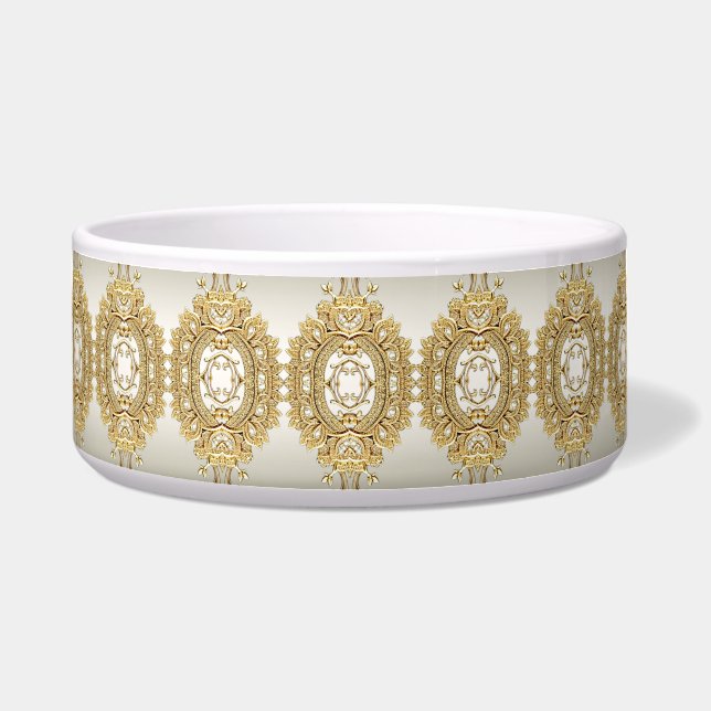 Gold Ornate Ceramic Pet Bowl (Front)