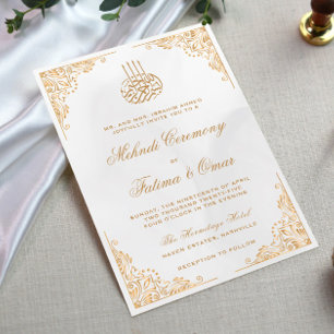 Gold Ornate Cream Islamic Henna Mehndi Ceremony Invitation