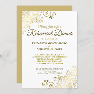 Gold Ornate Filigree Chic Wedding Rehearsal Dinner Invitation