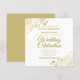 Gold Ornate Filigree Simple Elegant Square Wedding Invitation