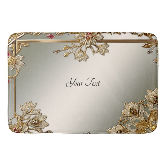 Gold Ornate Floral Bath Mat (Front)