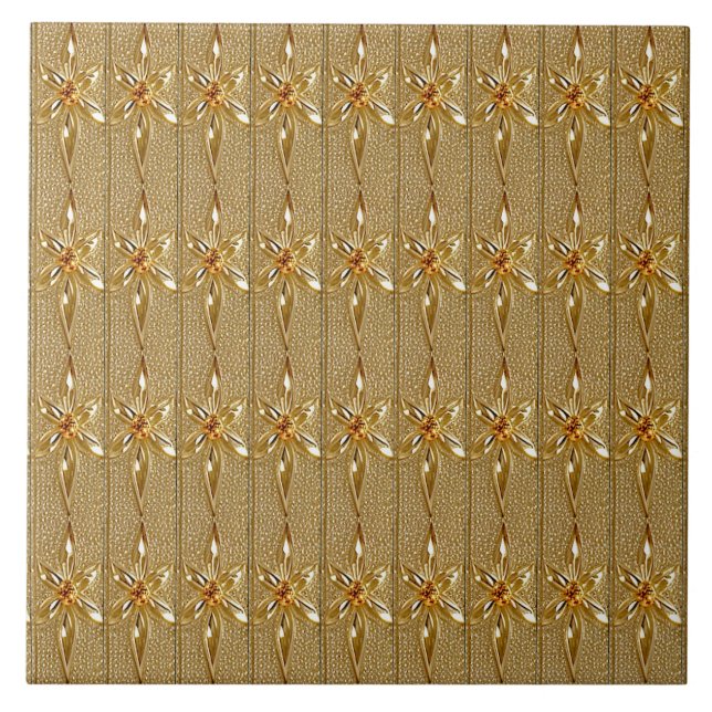 Gold Ornate Floral Ceramic Tile (Front)
