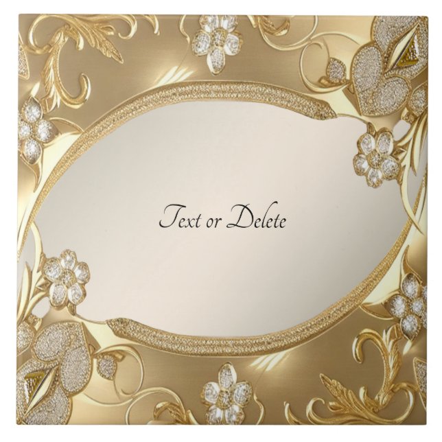 Gold Ornate Floral Ceramic Tile (Front)